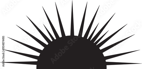 Black Sun Silhouette with Sharp Rays on White Background