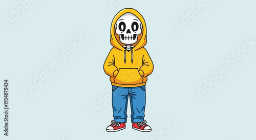 Cartoon Character Wearing Yellow Hoodie and Jeans.