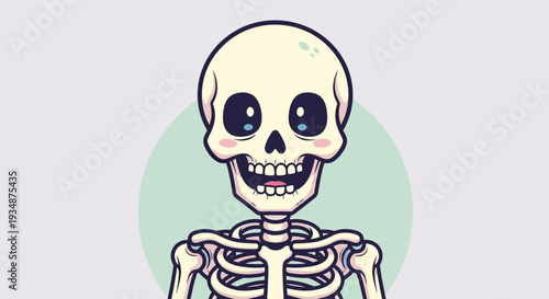 Cartoon Skeleton with Big Smile and Bones.