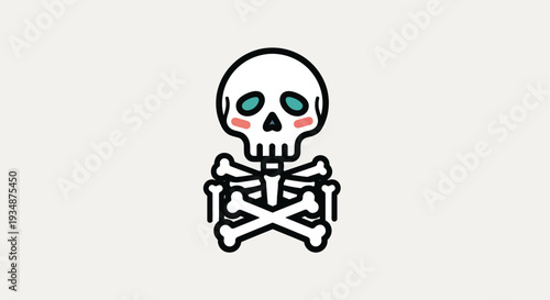 Colorful Cartoon Skull and Crossbones Illustration.