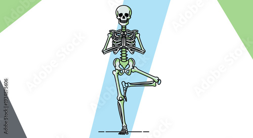 Skeleton Doing Yoga Pose on Floor.