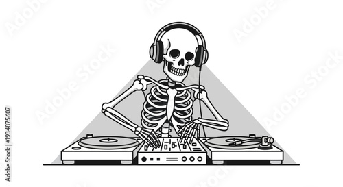 Skeleton DJ Mixing Music on Turntables.