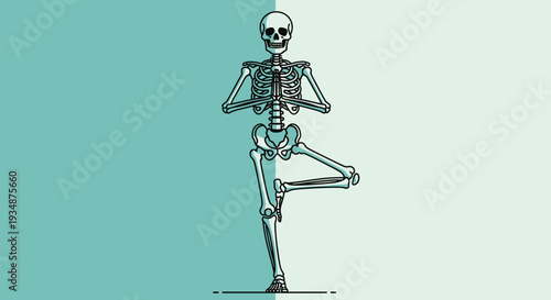 Skeleton in Yoga Tree Pose Illustration.