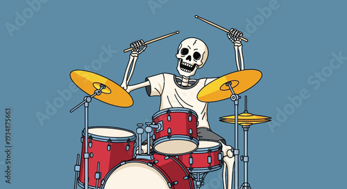 Skeleton Playing Drums with Enthusiasm and Energy.