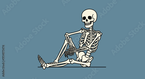 Skeleton Sitting on Floor in Relaxed Pose.