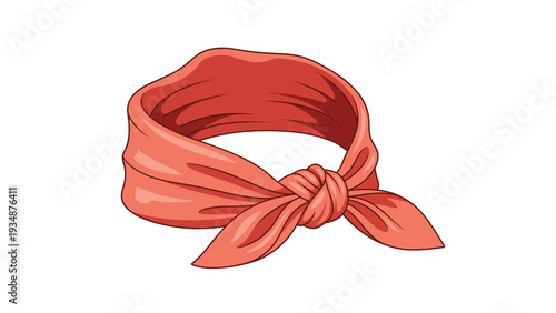 Classic red bandana or neck scarf tied in a neat knot is isolated on a white background, representing traditional fashion or utility.