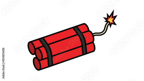 Bundle of red dynamite sticks with a lit fuse sparking at the end signifies danger, explosion, and high stakes in a graphic style.