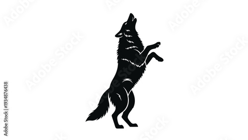 Silhouette of a wolf standing on its hind legs and howling at the sky is rendered in bold black for a dramatic wildlife effect.