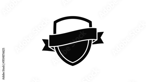 Solid black shield silhouette with a flowing blank banner in the center creates a bold emblem for security or defense branding.