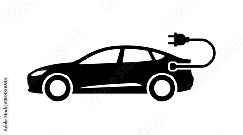 Silhouette of a modern electric car plugged in and charging, symbolizing clean energy transportation, sustainable mobility, and eco-friendly automotive technology.