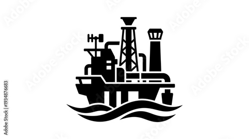 Offshore oil rig platform in the ocean, representing industrial extraction and the potential for carbon capture technology in the energy sector.