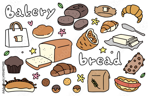 パン屋さん関係のイラストセット