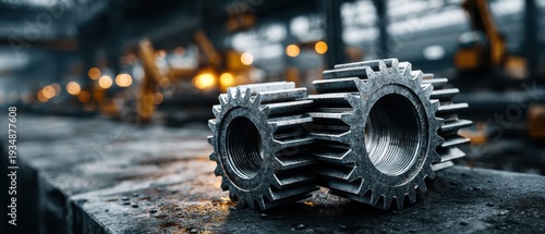 Corporate strategy development interlocking gears in a factory environment macro shot industrial growth concept