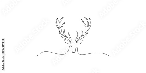 Minimalist line art drawing of a majestic deer head with large antlers on white background