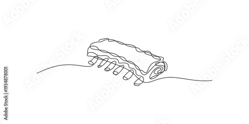 Continuous line drawing of grilled pork ribs bbq meat food vector illustration.