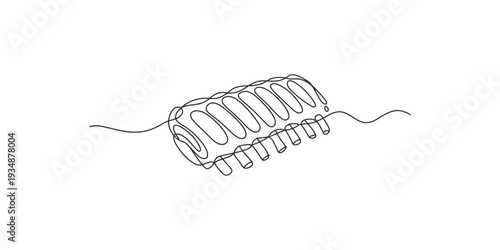 Continuous line drawing of grilled pork ribs bbq meat food vector illustration.