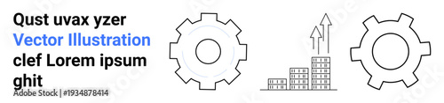 Gear wheels with a bar chart and upward arrows symbolizing productivity, industrial growth, and efficiency. Ideal for business, economics, planning, industry, innovation, strategy simple landing