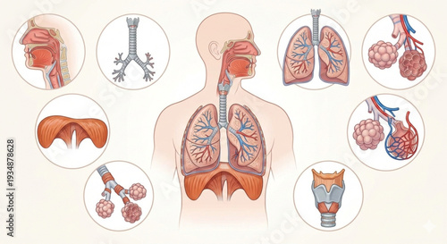 Human respiratory system anatomy vector icon set, internal organs collection,