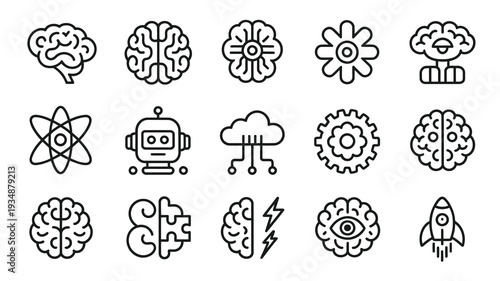 Artificial intelligence and technology icons set for innovation