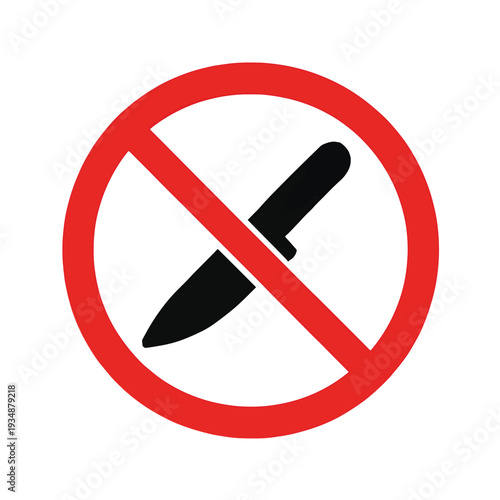 Knife prohibition sign with red circle and line  no knife allowed