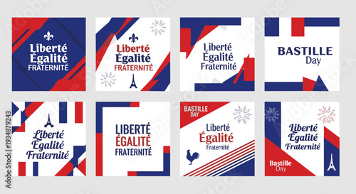 Collection of Abstract Tricolor Designs with Patriotic Text and Symbolic Elements