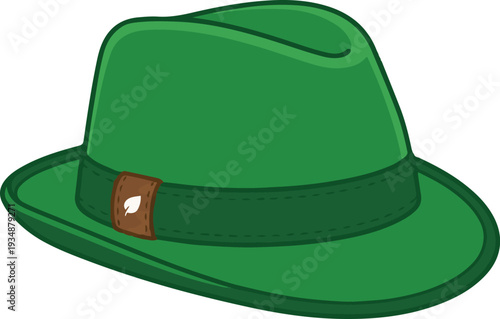 Classic green Irish hat with wide brim and band detail, illustrated in a clean flat cartoon style, perfect for St. Patrick’s Day themes, festive decorations, and cultural vector designs.