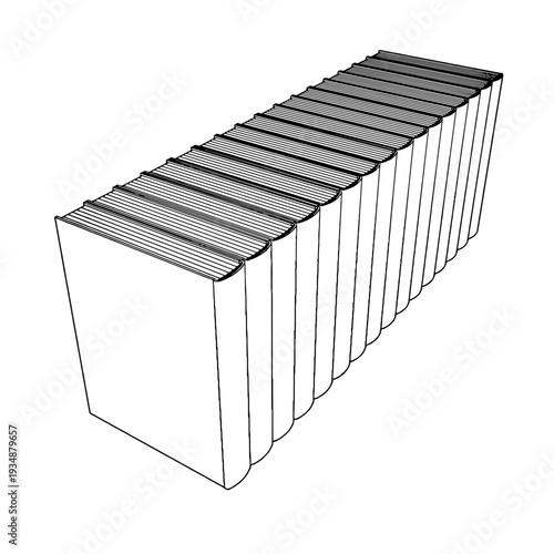 Outline for Coloring of Hardcover Book with Bookmark on White Background. Vector Illustration.