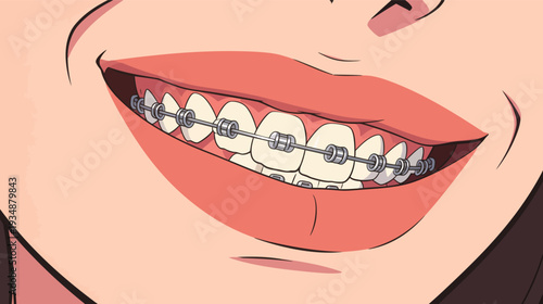 A young person smiles wide to show their braces. The background is bright, and it seems to be daytime.