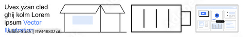 Energy solutions, eco-friendly designs, user experience, housing, renewable technology, minimalism. Outline of a house, battery symbol and a conceptual user interface design. Energy solutions