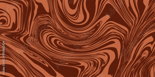 Retro coffee color background. Milk chocolate liquid dessert texture. Wavy swirl candy pattern for poster, cover, banner, pamphlet. Vintage brown trippy hippie wallpaper in 60s or 70s style. Vector
