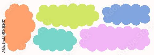 Cute Cloud Shapes Set. Fluffy Label Edges Forms with Texture. Vector Cartoon Bubble Frames for Photos, Labels, Stickers, Scrapbook Designs.