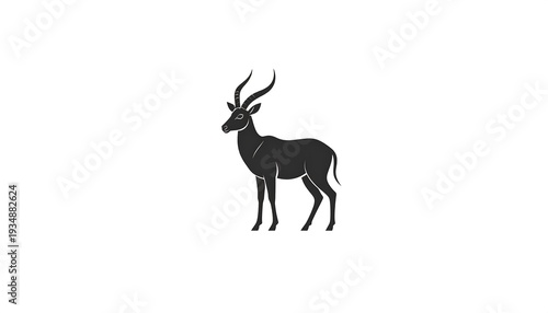 Silhouetted, elegant antelope against a stark white backdrop, showcasing graceful posture and curved horns