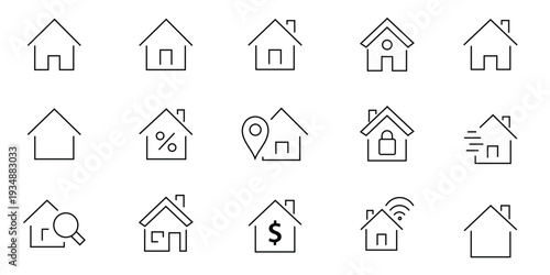 Home Line Icons Set. Editable Stroke stock illustration
House, Line Icon, Residential Building, Architecture, Electric Light