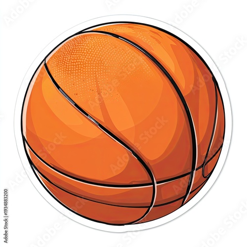 A detailed, isolated cartoon image of a basketball with its classic orange color