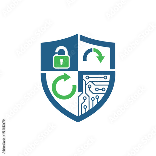 Cyber Security Shield with Lock and Technology Elements.