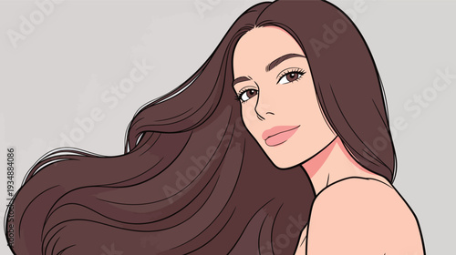A woman with long hair looks directly at the viewer with a confident expression. She has a gentle smile and a light background.