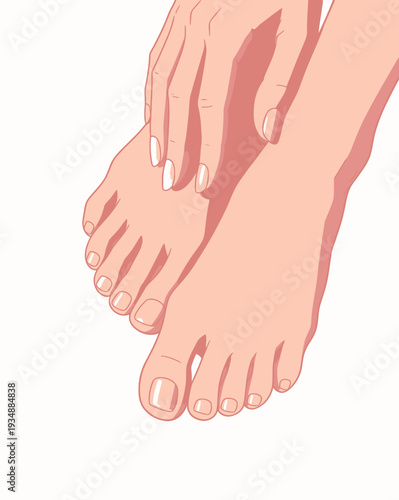 Hands are massaging the toes and feet. The focus is on the care and attention given to foot health.