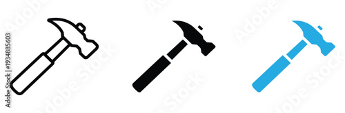 Hammer Tool Icon Set for Construction Repair Maintenance and DIY Work Concept. Vector Illustration.