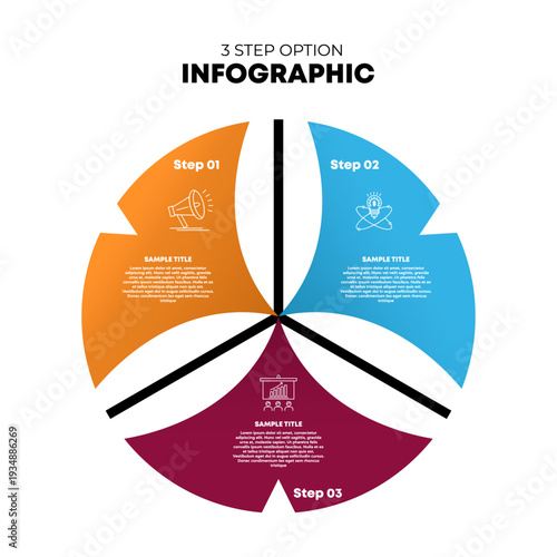Vector circle infographic 3 step option simple, for business presentation, web, brochure, banner, poster, process, annual etc. vector editable eps