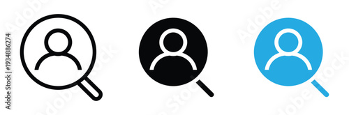 Magnifying Glass Icon with User Profile Symbol for Recruitment, Human Resources, and Talent Search Concept