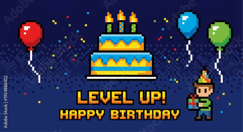 8-Bit Pixel Art Birthday Party Icons