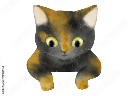 愛らしい絵本風の子ねこのイラスト　さび猫