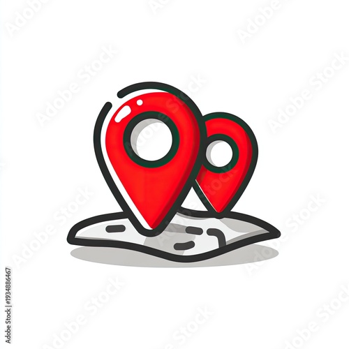 Two red location markers, with shadows, placed on a stylized map shape