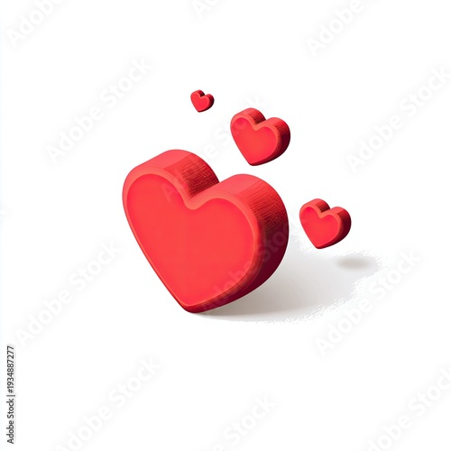 3D rendered red hearts of varying sizes, floating against a clean white backdrop