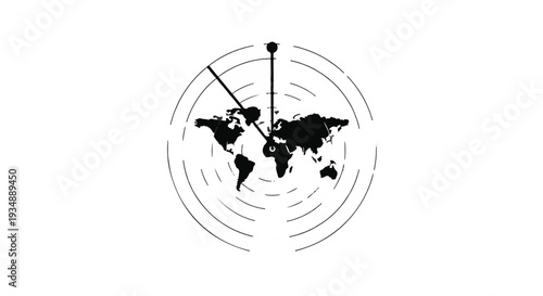 Global time zone clock world map international connection synchronization modern illustration