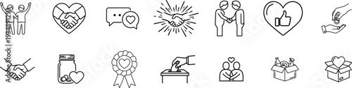 Collection of  intricate heart and love themed line art illustrations. Editable line icons. Vector illustration.