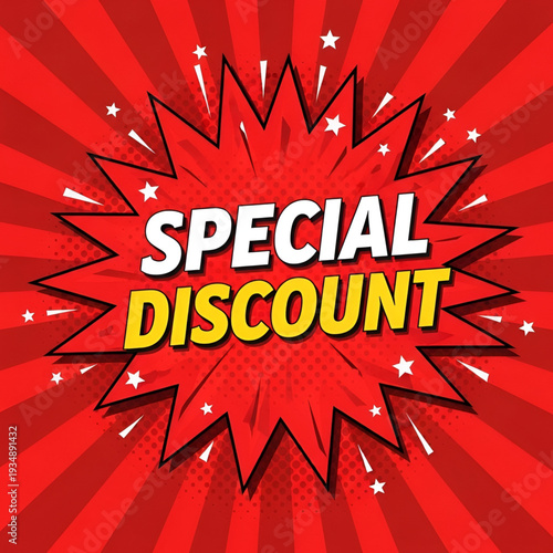 Vibrant special discount offer with bold red explosion design and white text Vector