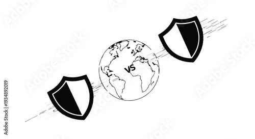 Global cybersecurity protection concept with shields defending Earth from cyber threats in a modern digital illustration