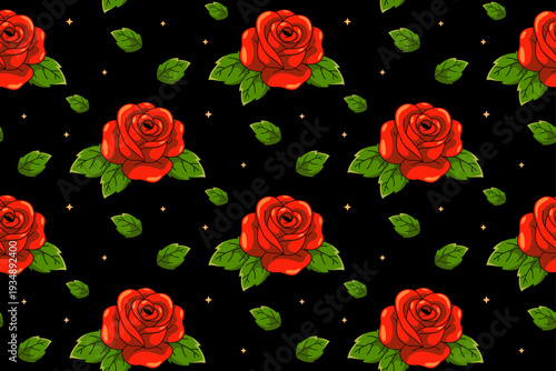 Elegant Red Rose Seamless Pattern