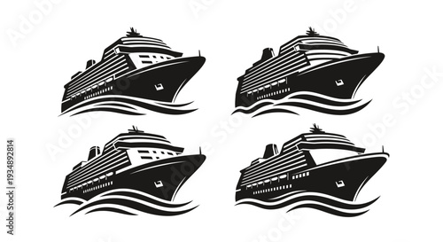 Four stylized ship silhouettes arranged in a grid for graphic design use.